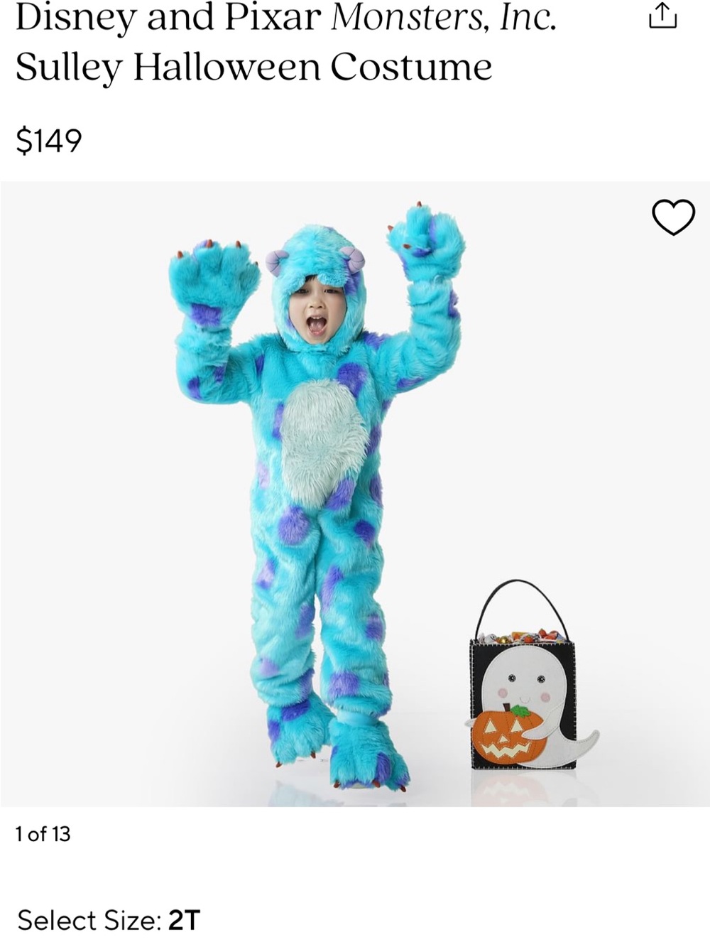 Disney and Pixar Monsters, Inc. Sulley Toddler Costume, 2T